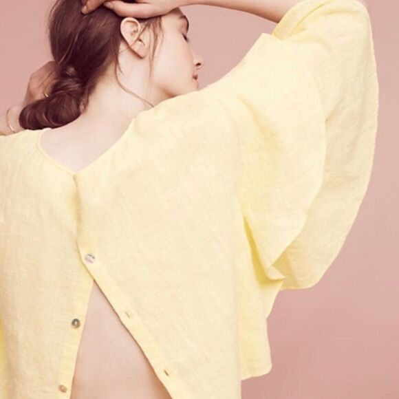 Anthro Lilka Florescent Yellow Top Button Back Women's Small - Picture 3 of 9